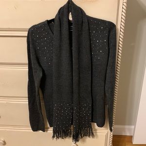 Karen Scott Women’s S Embellished V-Neck Sweater With Matching Scarf Dark Gray